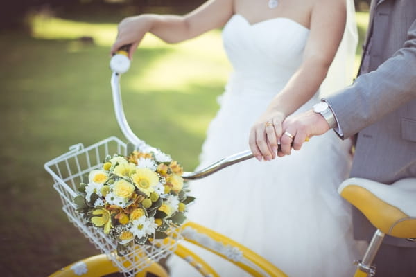 Bicycle basket with bridal bouquet