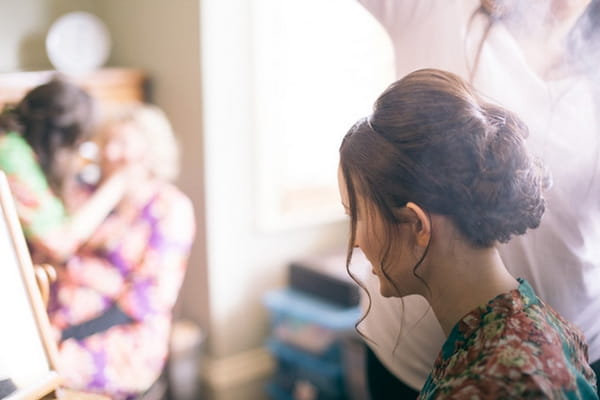 Bride having hair done