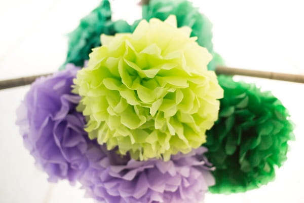 Green and purple pom poms