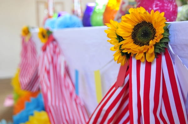 Sunflowers on front of table