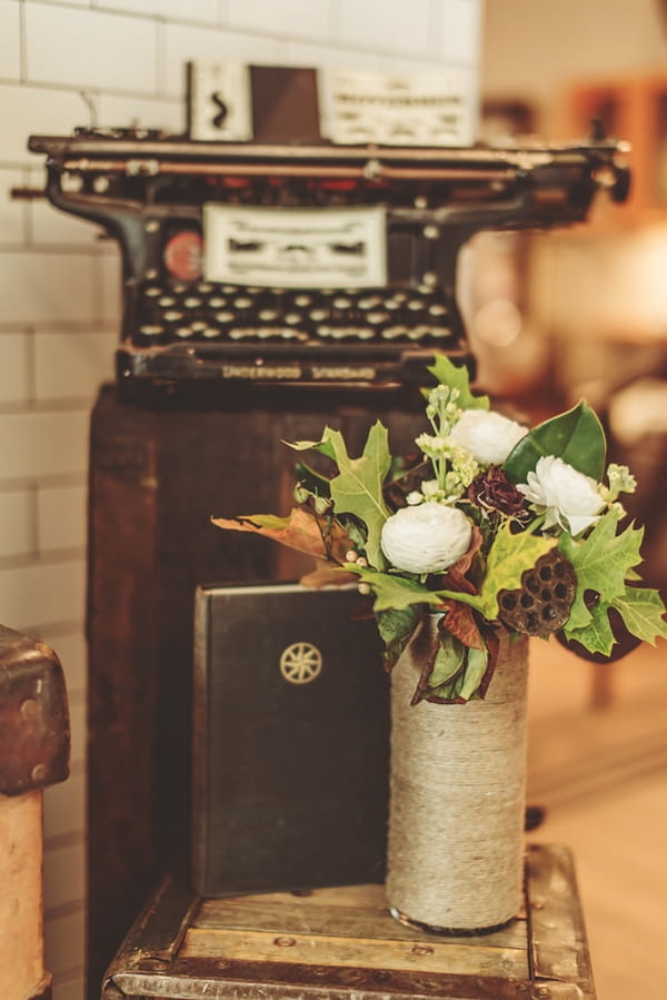 Flowers and old typewriter