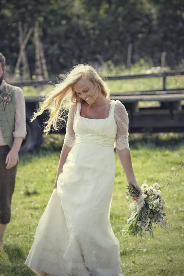 Vintage bride holding bouquet