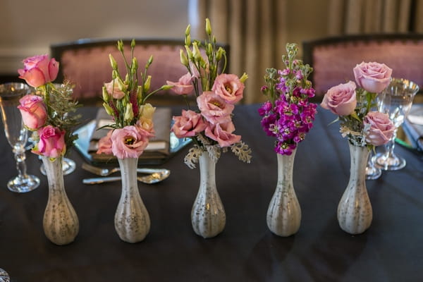 Vases of wedding flowers