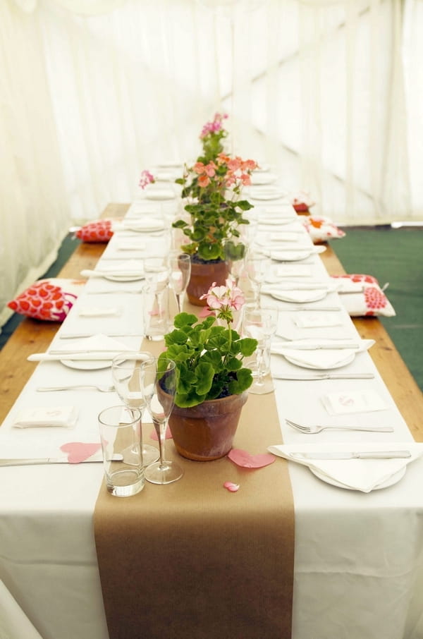 Wedding table with pot plants