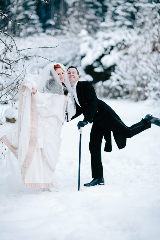 Groom with leg in air