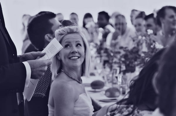 Bride looking over shoulder