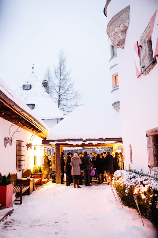 Wedding reception drinks in snow