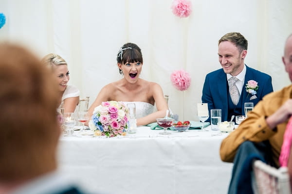 Bride gasping at father of the bride speech