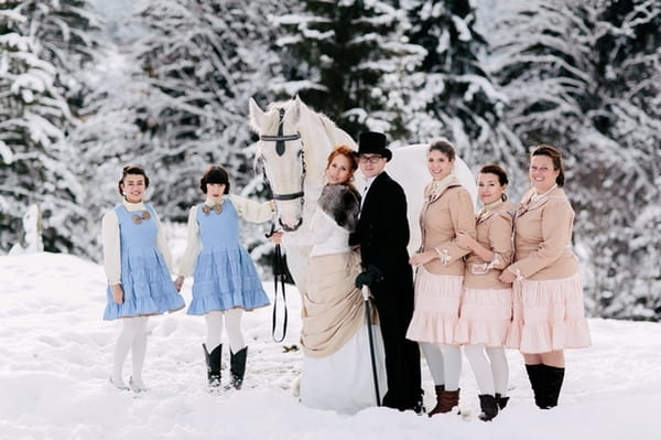 Bridal party and horse