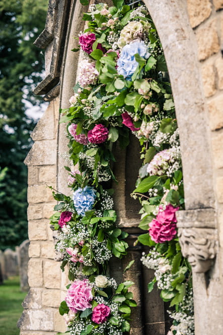 Flowers on arch at church