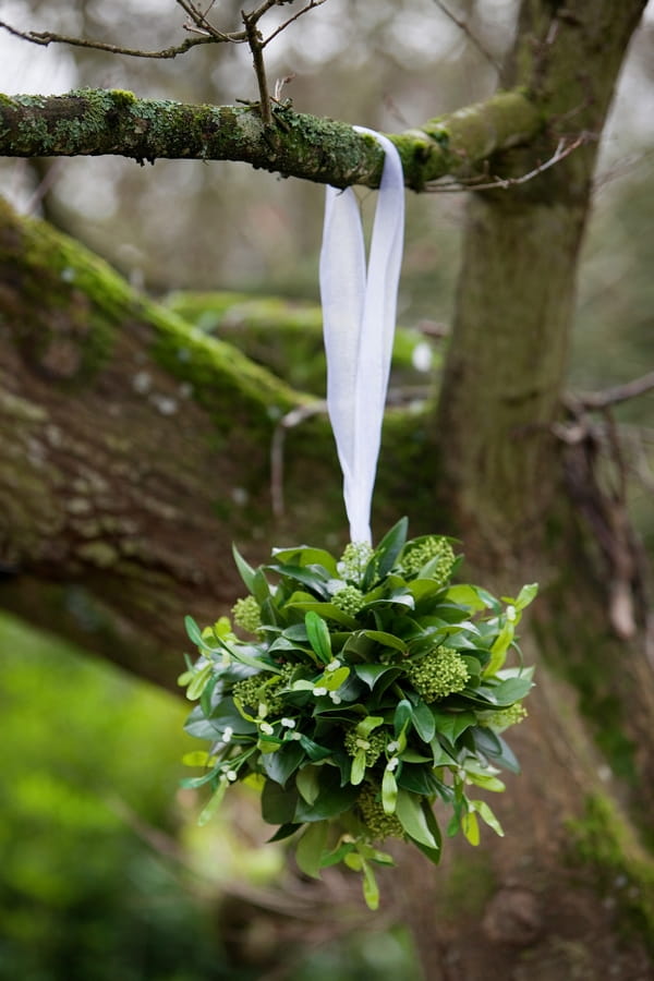 Leaf bouquet hanging from tree