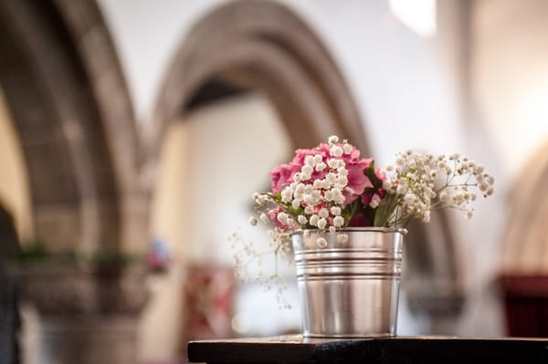 Silver bucket of flowers