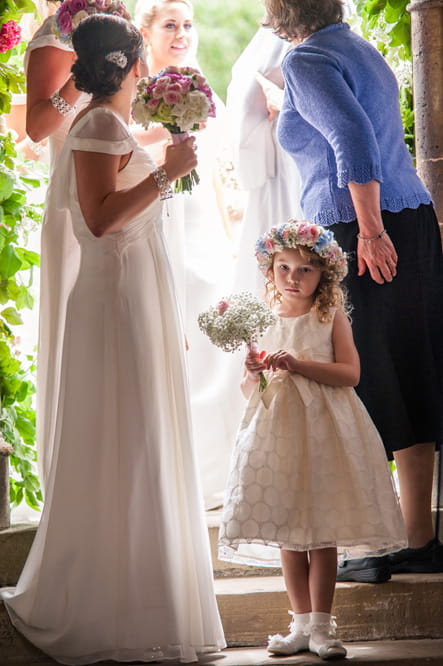 Flower girl at church entrance