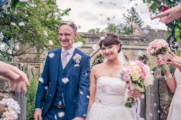 Bride and groom confetti shot