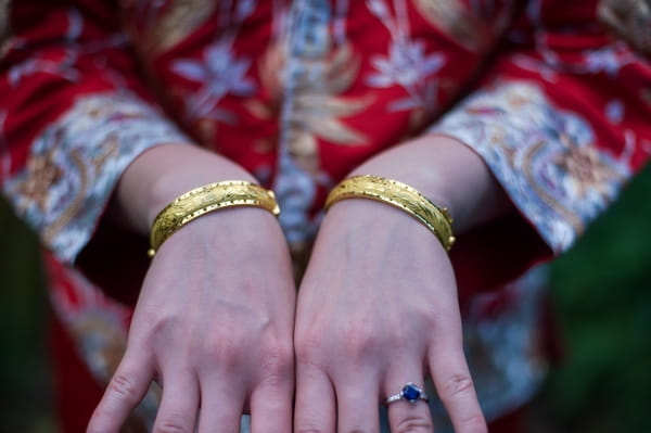 Bride showing bracelets