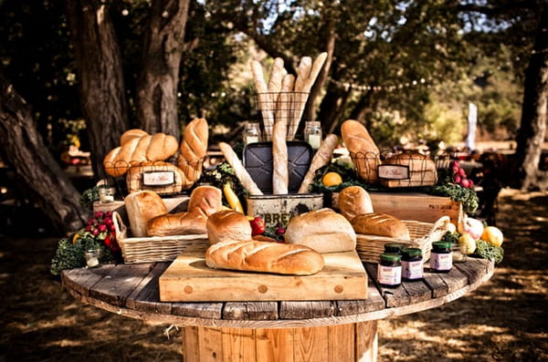 Table of bread at wedding