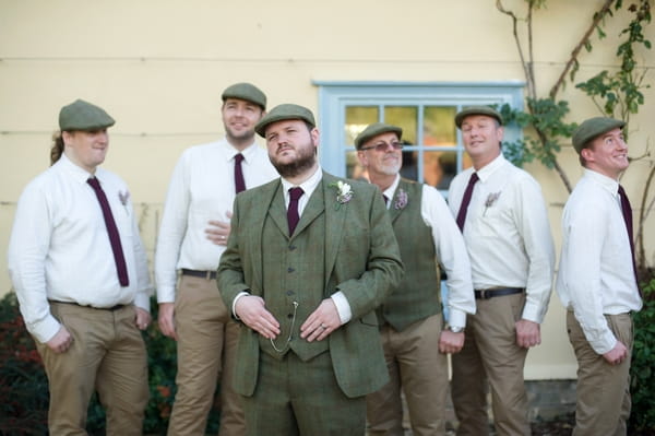 Groom in tweed with groomsmen