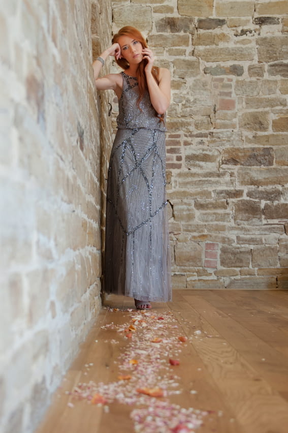 Bride standing in corner