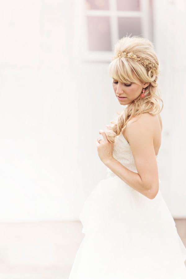 Bride holding hair