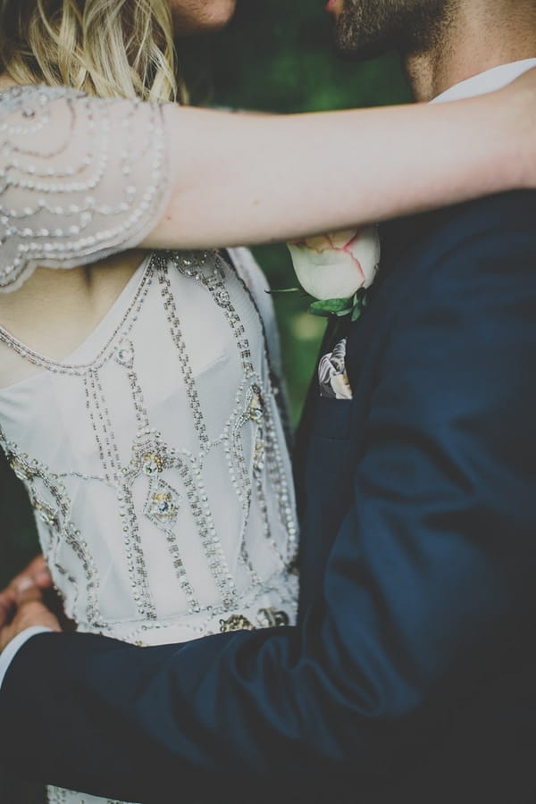 Bride and groom hugging