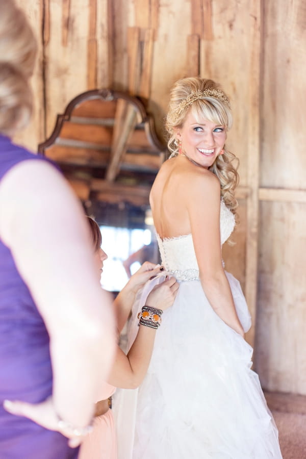 Bride looking over shoulder