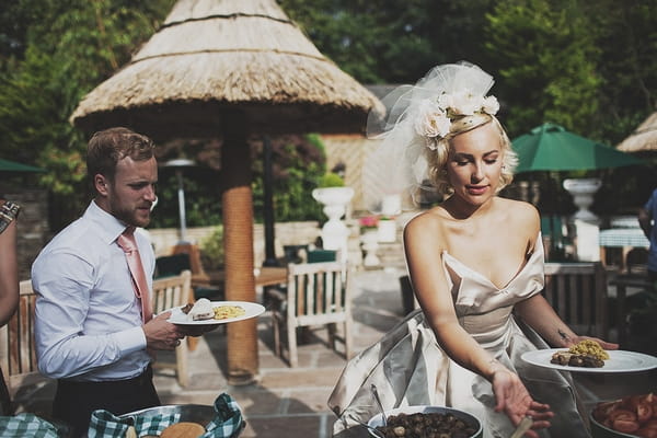 Bride and groom at Bar b q