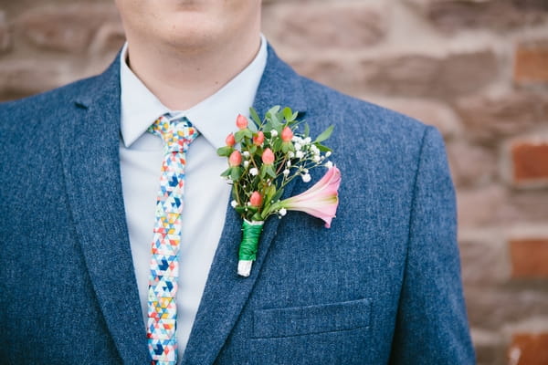 Colourful tie and buttonhole