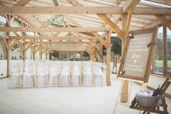 Wedding ceremony seating in Gaynes Park orangery