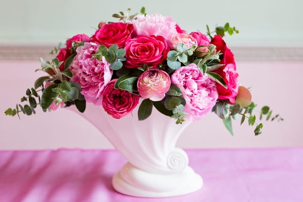 Bowl of roses and peonies