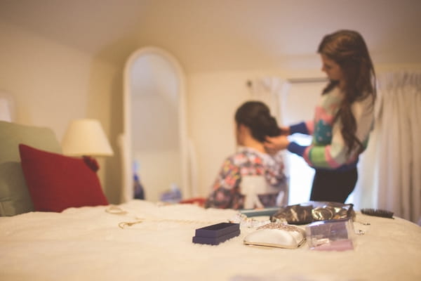 Bride having hair done