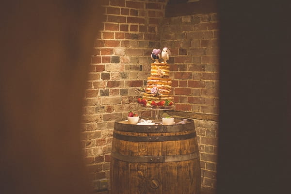 Wedding cake on barrel