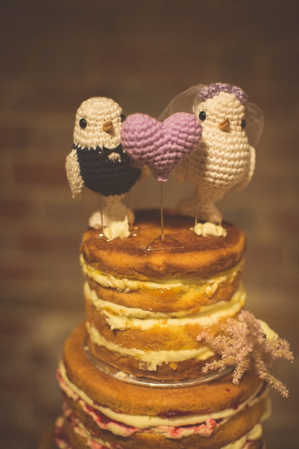 Knitted bird cake topper