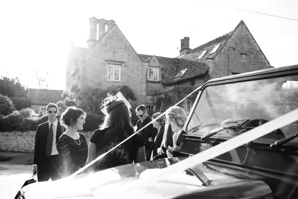 Wedding guests outside church