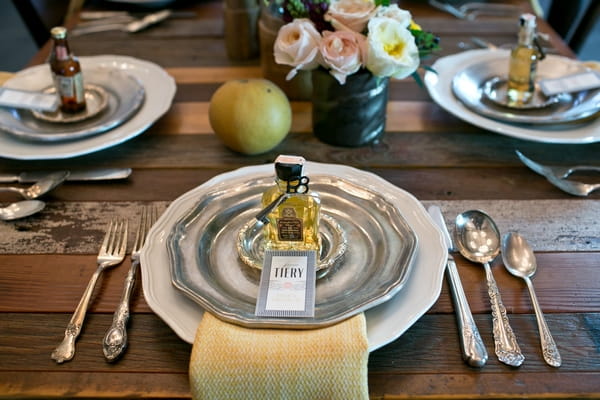 Wedding place setting with whisky