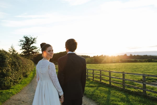 Bride looking over shoulder