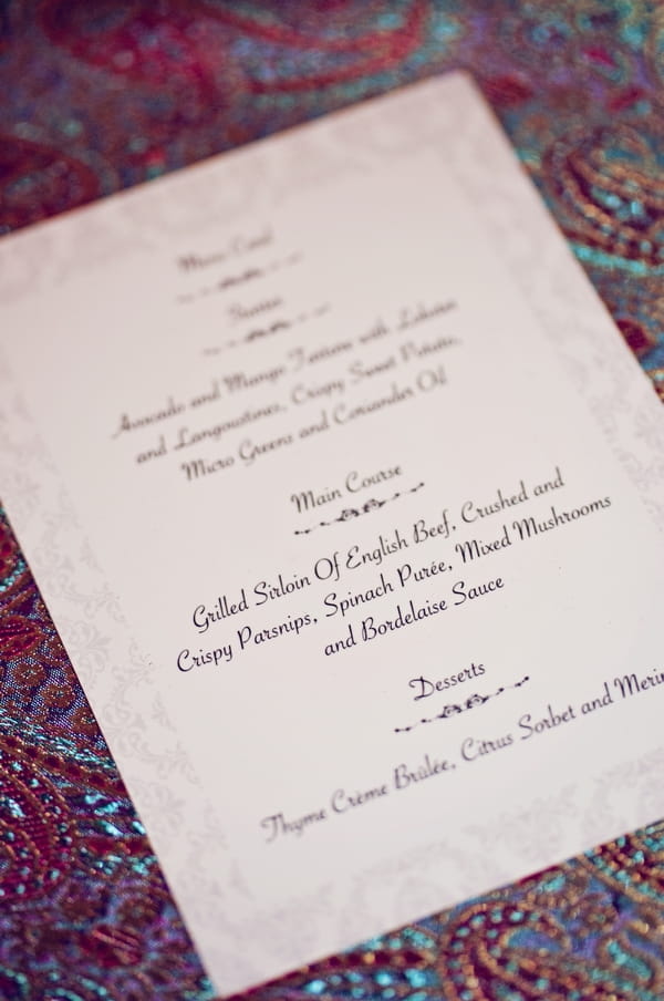 Wedding menu