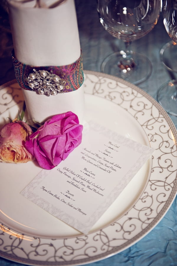 Wedding menu on plate