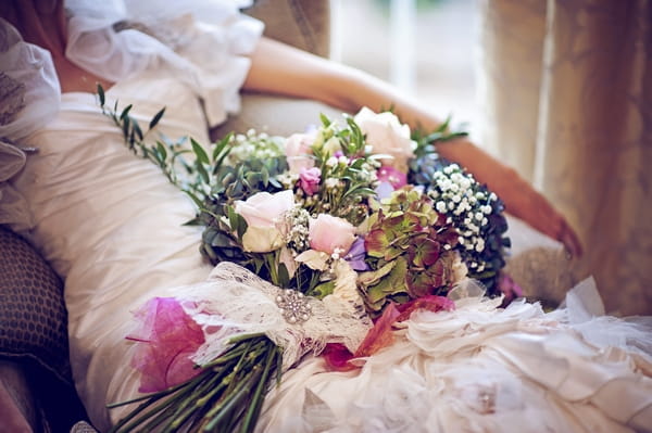Bouquet in bride's lap