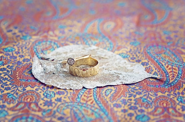 Wedding ring on leaf
