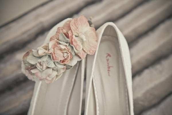 Flowers on bridal shoes