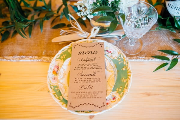 Wedding menu on plate