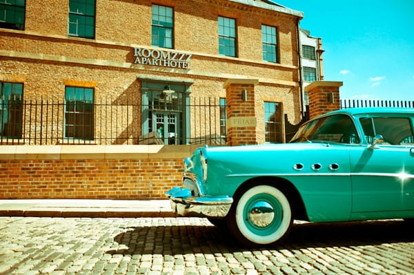 Turquoise Buick wedding car