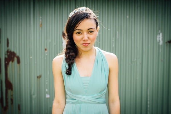 Bridesmaid wearing blue dress