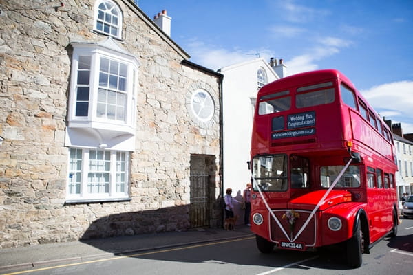 Red London bus for wedding