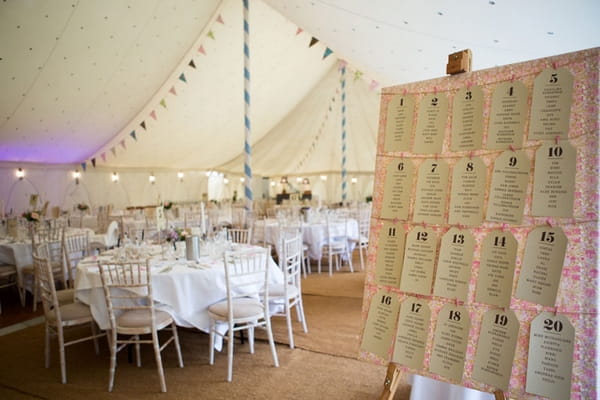 Table plan and wedding tables in marquee