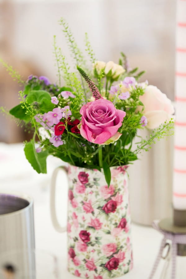 Jug of wedding table flowers