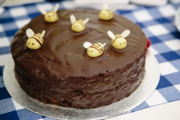 Chocolate cake with bees