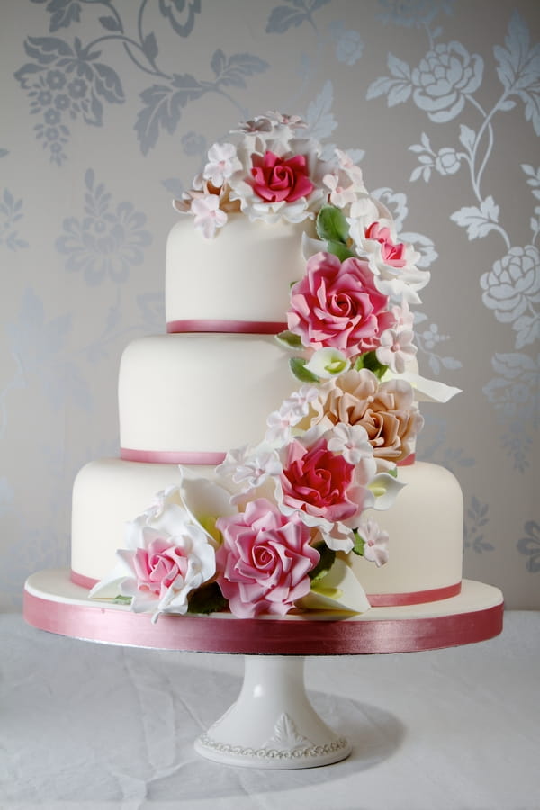 Pink Floral Cascade Wedding Cake - Jessica Lauren Cakes