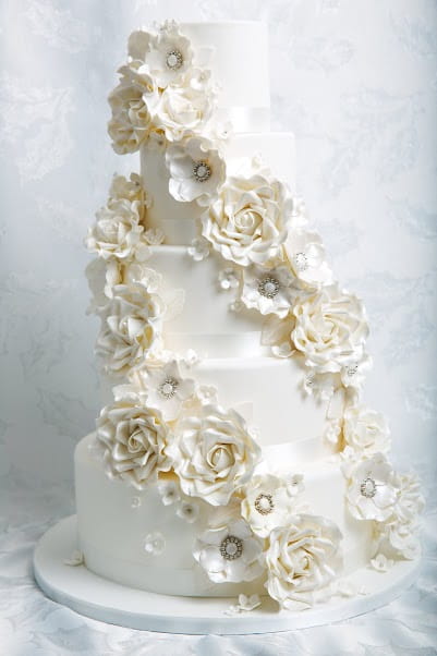 White Rose Cascade Wedding Cake - Jessica Lauren Cakes