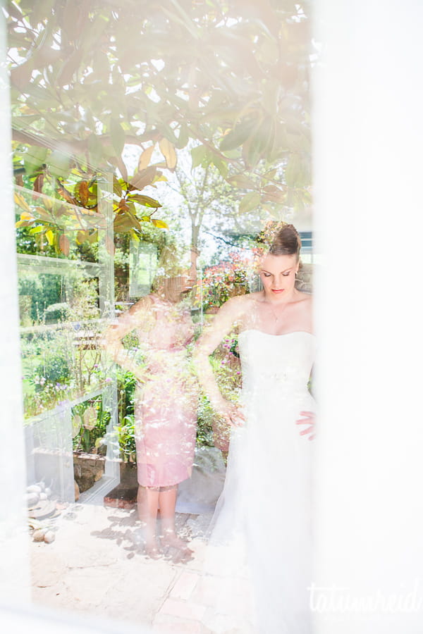 Bride through window